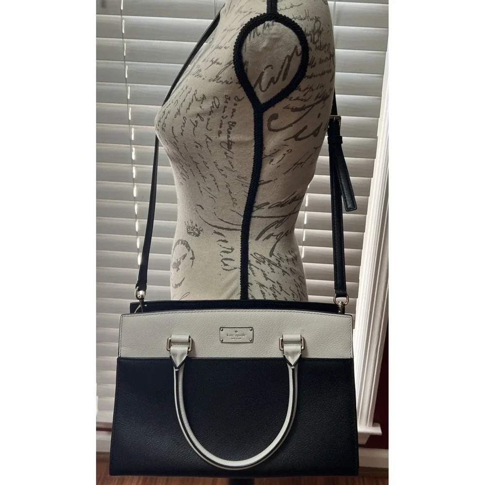 Kate Spade Caley Grove Street Pebble Leather Black White Satchel Crossbody Bag